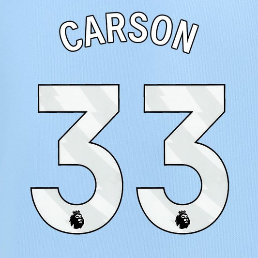 2023 2024 MAN CITY CARSON 33 WHITE HOME PLAYER SIZE NAME SET