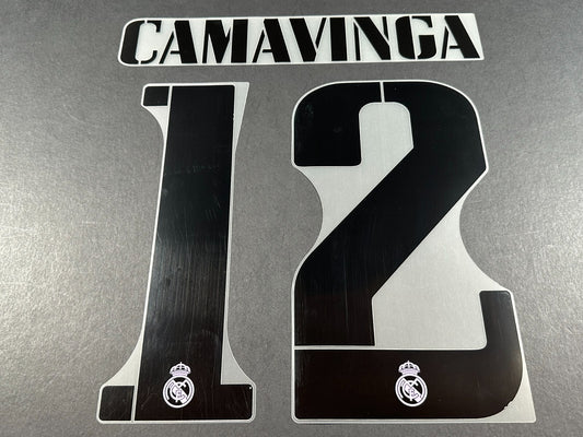 2022 2023 AVERY DENNISON REAL MADRID CAMAVINGA 12 HOME BLACK PLAYER SIZE NAMESET