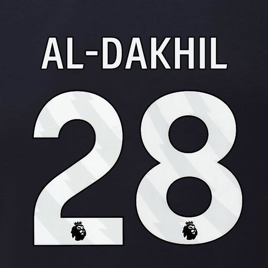 2023 2024 BURNLEY AL-DAKHIL 28 OFFICIAL WHITE 3RD PLAYER SIZE NAMESET