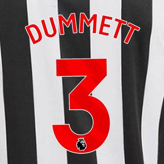 2023 2024 NEWCASTLE DUMMETT 3 OFFICIAL RED HOME PLAYER SIZE NAME SET