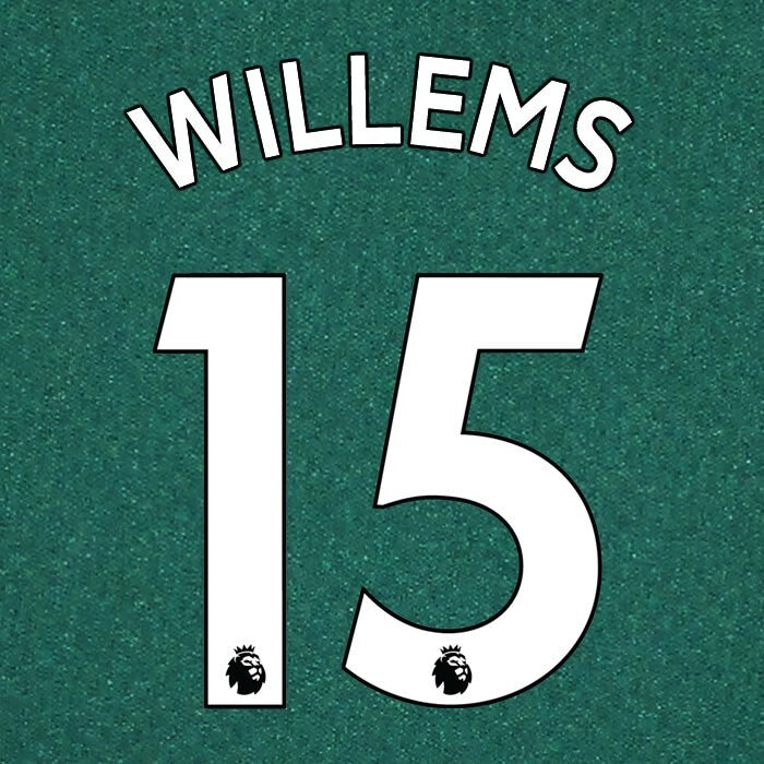 NEWCASTLE UNITED 19-23 WILLEMS 15 OFFICIAL AVERY DENNISON WHITE PLAYER SIZE SET