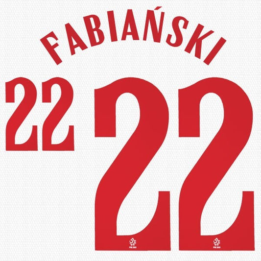 2020 2021 OFFICIAL POLAND FABIANSKI 22 HOME RED PLAYER SIZE NAMESET