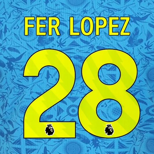 2025 2026 WOLVES 3RD YELLOW FER LOPEZ 28 OFFICIAL PLAYER SIZE NAMESET