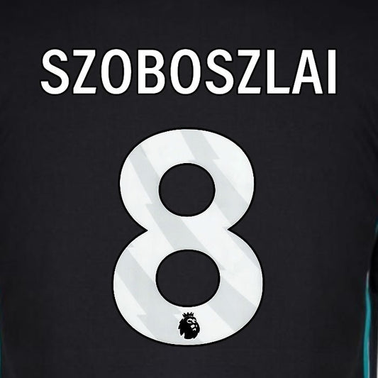 2024 2025 OFFICIAL LIVERPOOL SZOBOSZLAI 8 WHITE AWAY PLAYER SIZE NAMESET