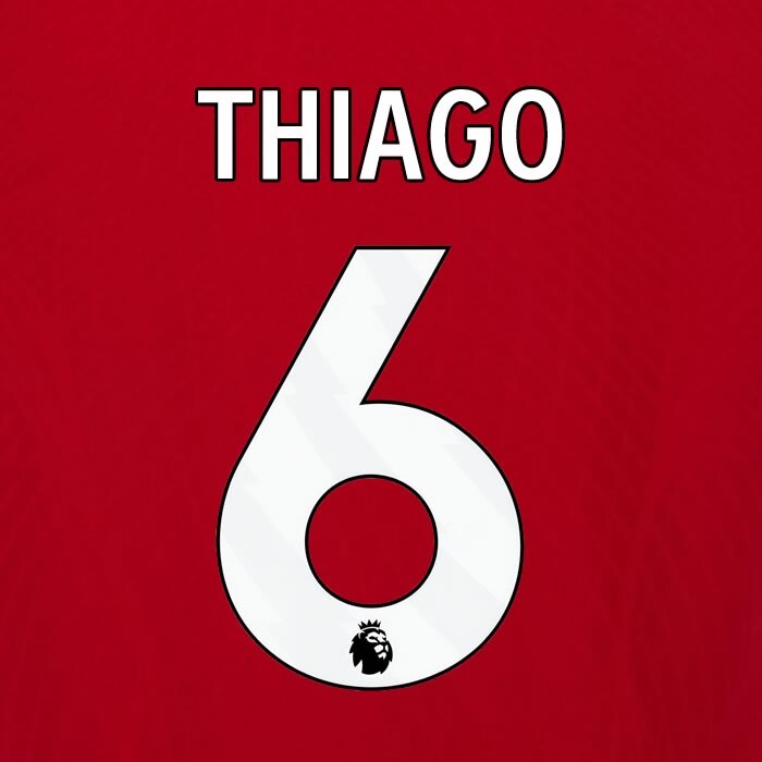 2023 2024 OFFICIAL LIVERPOOL THIAGO 6 WHITE HOME PLAYER SIZE NAMESET