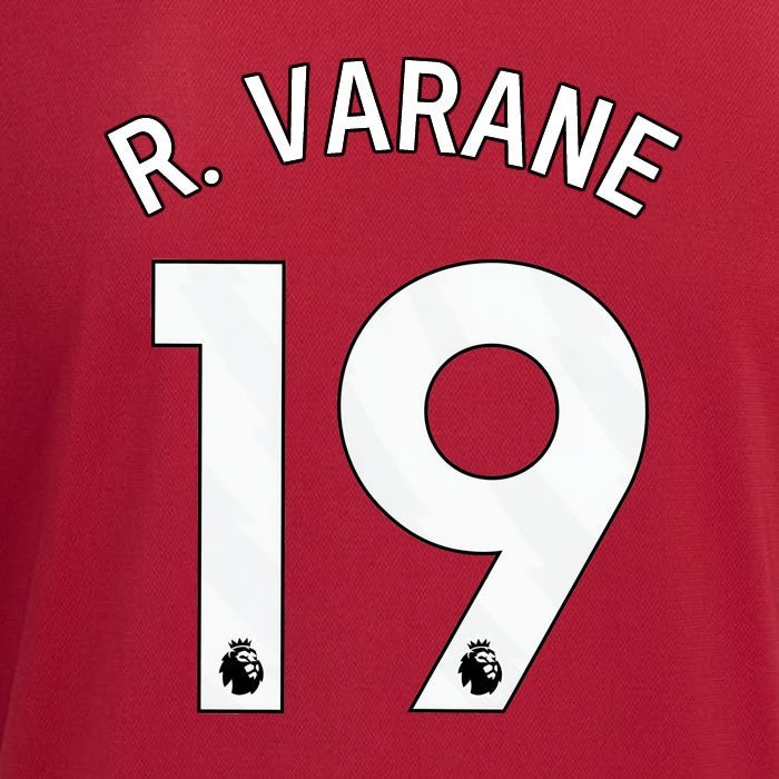 2023 2024 MANCHESTER UNITED R. VARANE 19 HOME WHITE PLAYER SIZE NAMESET