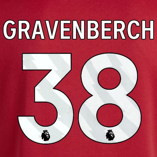 2025 2026 OFFICIAL LIVERPOOL GRAVENBERCH 38 WHITE HOME PLAYER SIZE NAMESET