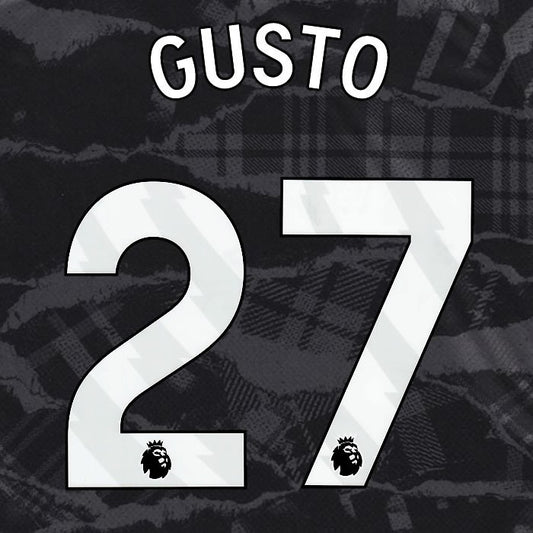 2024 2025 OFFICIAL CHELSEA GUSTO 27 WHITE 3RD PLAYER SIZE NAMESET
