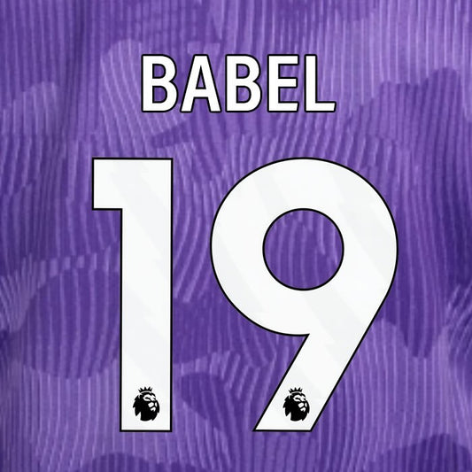 2023 2024 OFFICIAL LIVERPOOL BABEL 19 WHITE 3RD PLAYER SIZE NAMESET