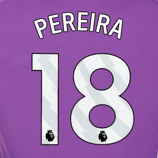 2024 2025 OFFICIAL FULHAM PEREIRA 18 WHITE 3RD PLAYER SIZE NAMESET