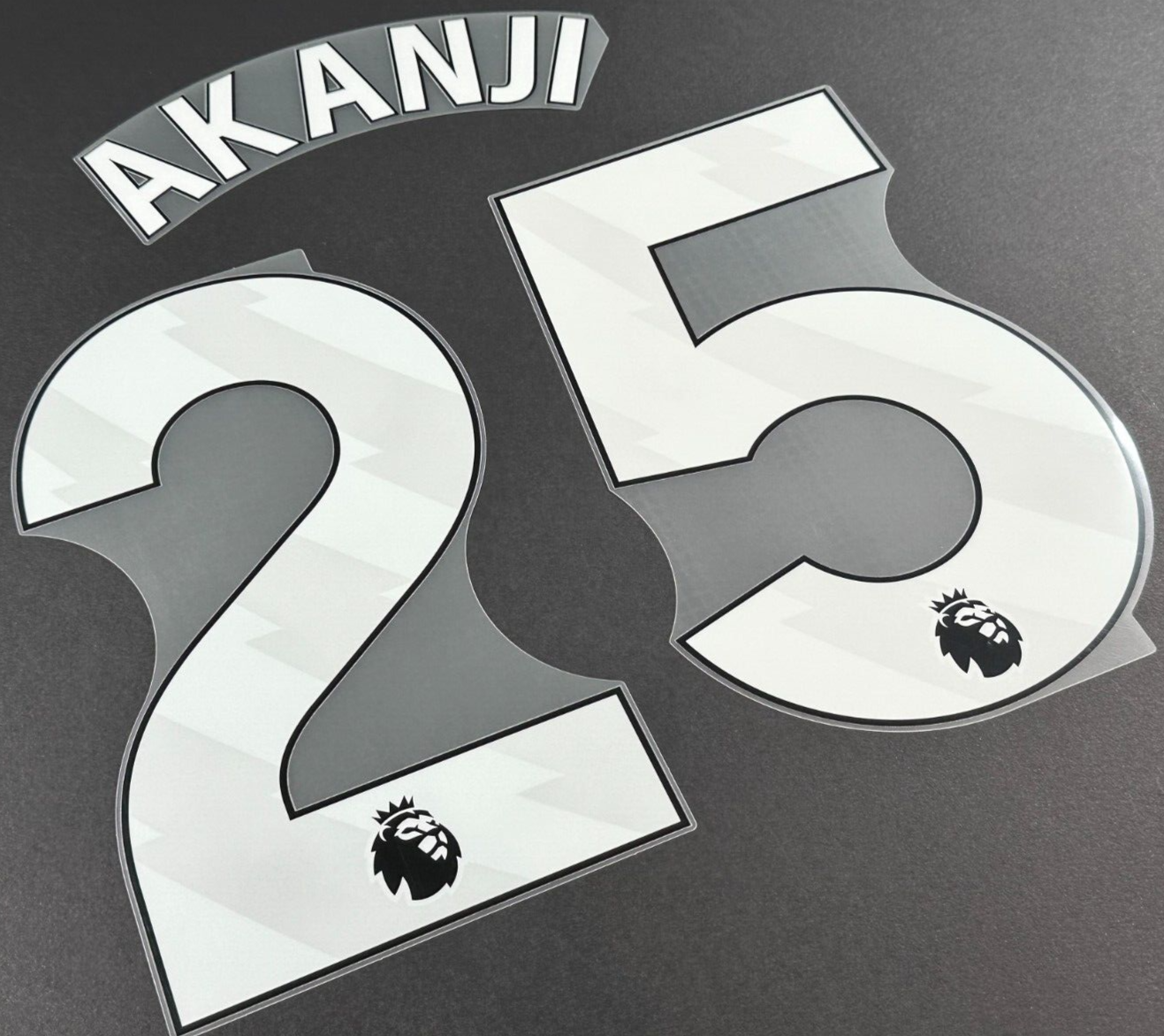 MAN CITY 2023/25 AKANJI 25 OFFICIAL AVERY DENNISON WHITE PLAYER SIZE NAME SET