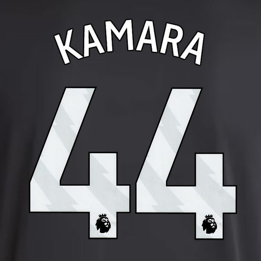2025 2026 ASTON VILLA KAMARA 44 OFFICIAL WHITE AWAY PLAYER SIZE NAMESET