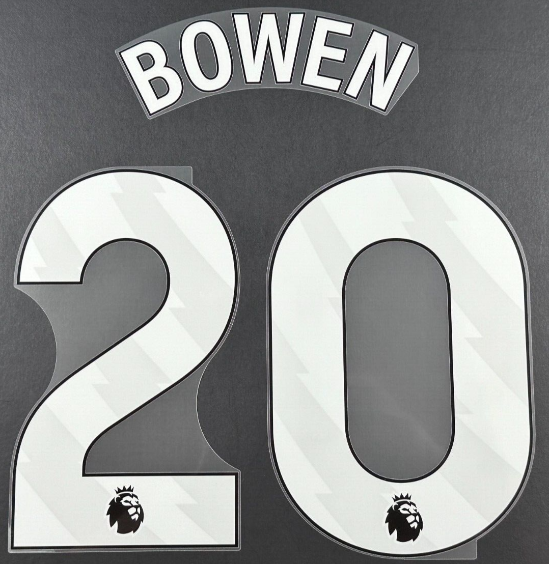 WEST HAM 2023-2025 BOWEN 20 OFFICIAL AVERY DENNISON WHITE PLAYER SIZE NAME SET