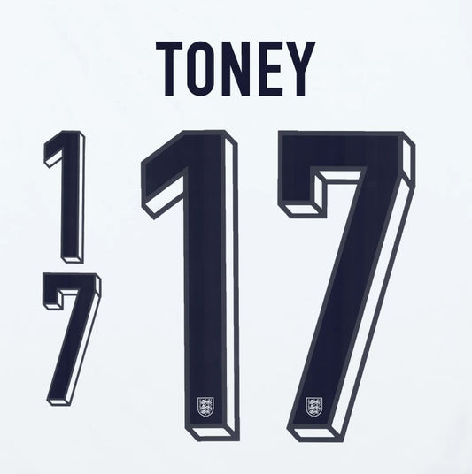 2024 2025 OFFICIAL ENGLAND TONEY 17 HOME PLAYER SIZE NAME SET