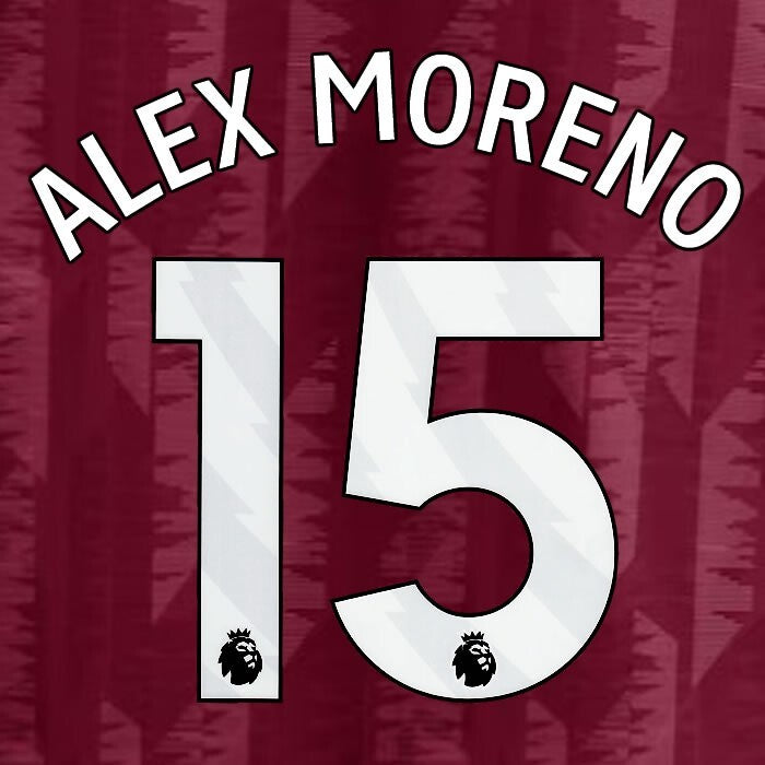 2023 2024 ASTON VILLA ALEX MORENO 15 OFFICIAL WHITE HOME PLAYER SIZE NAMESET