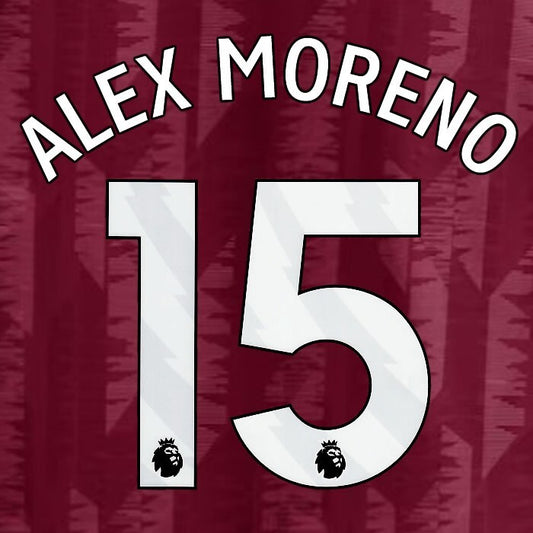 2023 2024 ASTON VILLA ALEX MORENO 15 OFFICIAL WHITE HOME PLAYER SIZE NAMESET