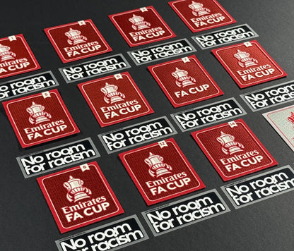 2024 2025 OFFICIAL PLAYER SIZE FA CUP + NO ROOM FOR RACISM SLEEVE PATCHES