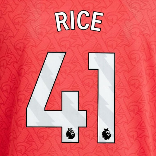 2025 2026 ARSENAL RICE 41 WHITE HOME OFFICIAL PLAYER SIZE NAMESET