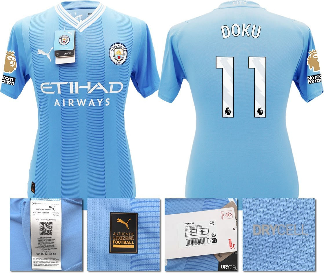 BNWT 2023 2024 MAN CITY PUMA HOME DOKU 11 + PATCHES SHIRT MEN'S SMALL