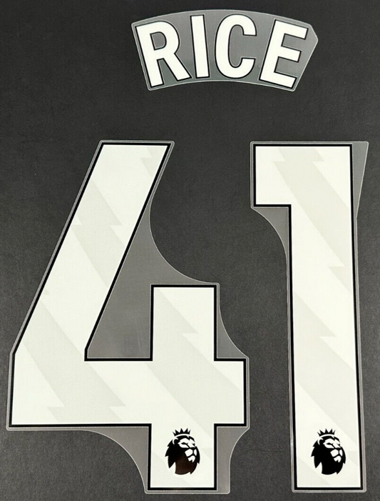 ARSENAL 2023/24 RICE 41 OFFICIAL AVERY DENNISON WHITE PLAYER SIZE NAME SET 250MM
