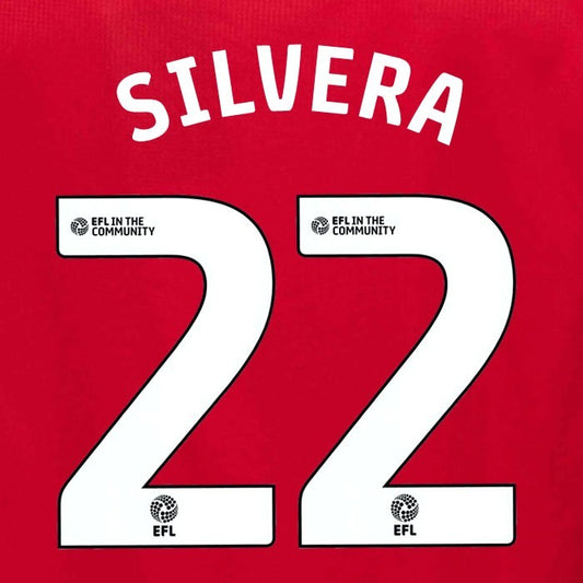 25 26 MIDDLESBROUGH SILVERA 22 OFFICIAL WHITE HOME PLAYER SIZE NAME SET 230MM