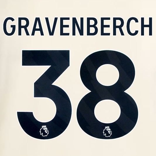 2025 2026 OFFICIAL LIVERPOOL GRAVENBERCH 38 BLACK AWAY PLAYER SIZE NAMESET
