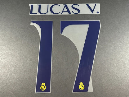 2023 2024 AVERY DENNISON REAL MADRID LUCAS V. 17 HOME PLAYER SIZE NAMESET