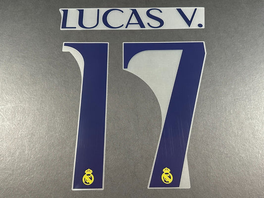 2023 2024 AVERY DENNISON REAL MADRID LUCAS V. 17 HOME PLAYER SIZE NAMESET
