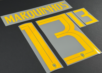 BRAZIL 2018 WORLD CUP OFFICIAL MARQUINHOS 13 AWAY PLAYER SIZE NAMESET 255MM
