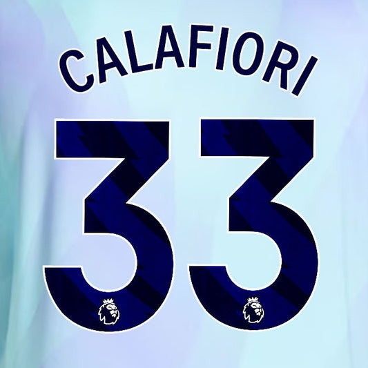 2024 2025 ARSENAL CALAFIORI 33 BLUE 3RD OFFICIAL PLAYER SIZE NAMESET