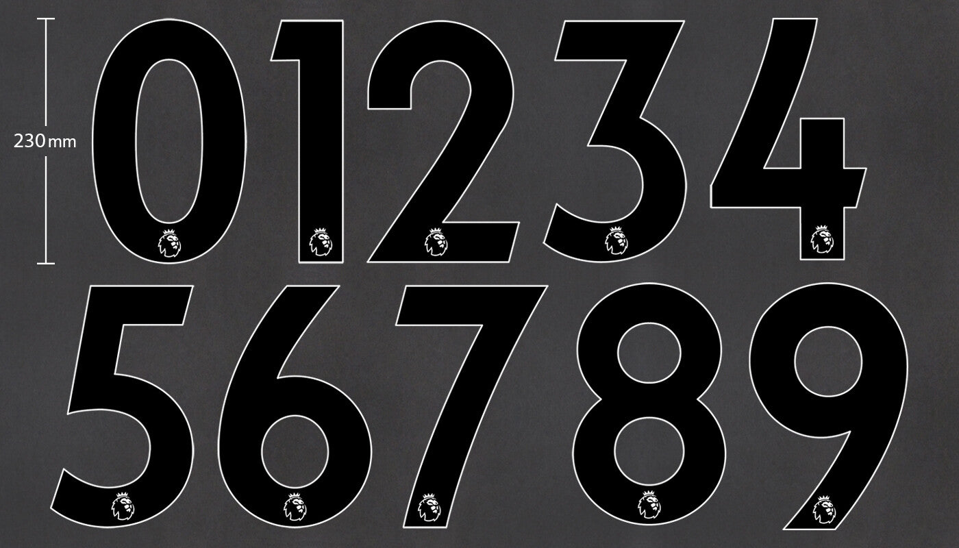 2019 - 2023 OFFICIAL AVERY DENNISON PREMIER LEAGUE BLACK PLAYER SIZE NUMBERS