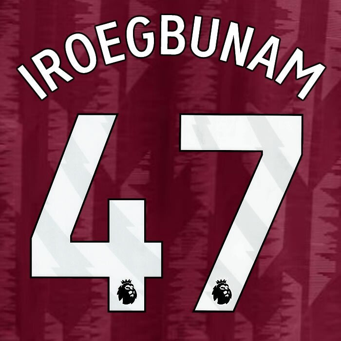2023 2024 ASTON VILLA IROEGBUNAM 47 OFFICIAL WHITE HOME PLAYER SIZE NAMESET