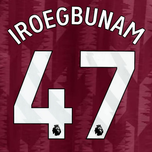 2023 2024 ASTON VILLA IROEGBUNAM 47 OFFICIAL WHITE HOME PLAYER SIZE NAMESET