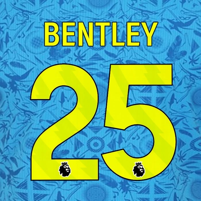 2025 2026 WOLVES 3RD YELLOW BENTLEY 25 OFFICIAL PLAYER SIZE NAMESET