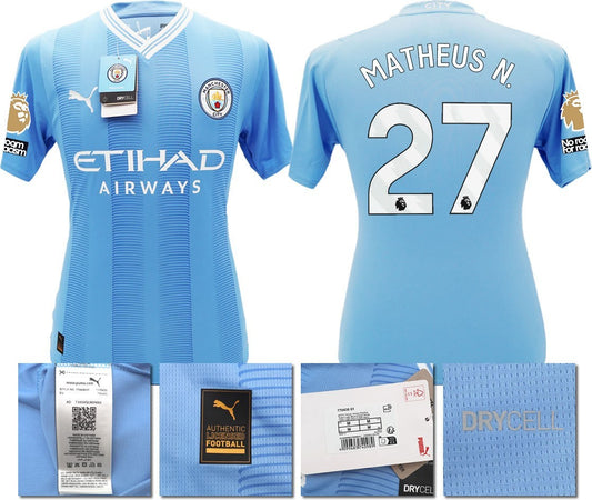 BNWT 2023 2024 MAN CITY PUMA HOME MATHEUS N. 27 + PATCHES SHIRT MEN'S MEDIUM
