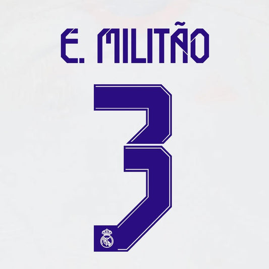 2021 2022 AVERY DENNISON REAL MADRID E. MILITAO 3 HOME PLAYER SIZE NAMESET