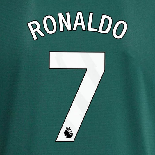 MAN UTD 2023 - 2024 RONALDO 7 OFFICIAL AVERY DENNISON WHITE PLAYER SIZE NAME SET
