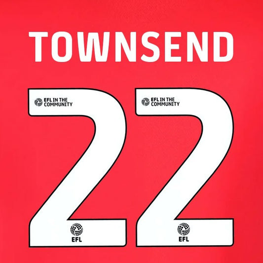 25 26  IPSWITCH TOWN TOWNSEND 22 OFFICIAL WHITE AWAY PLAYER SIZE NAME SET 230MM
