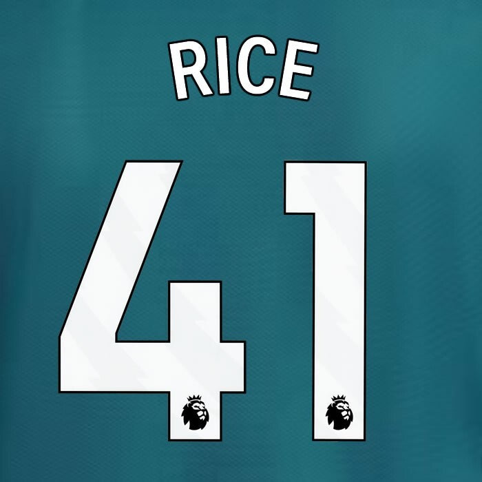 2023 2024 ARSENAL RICE 41 WHITE 3RD OFFICIAL PLAYER SIZE NAME SET