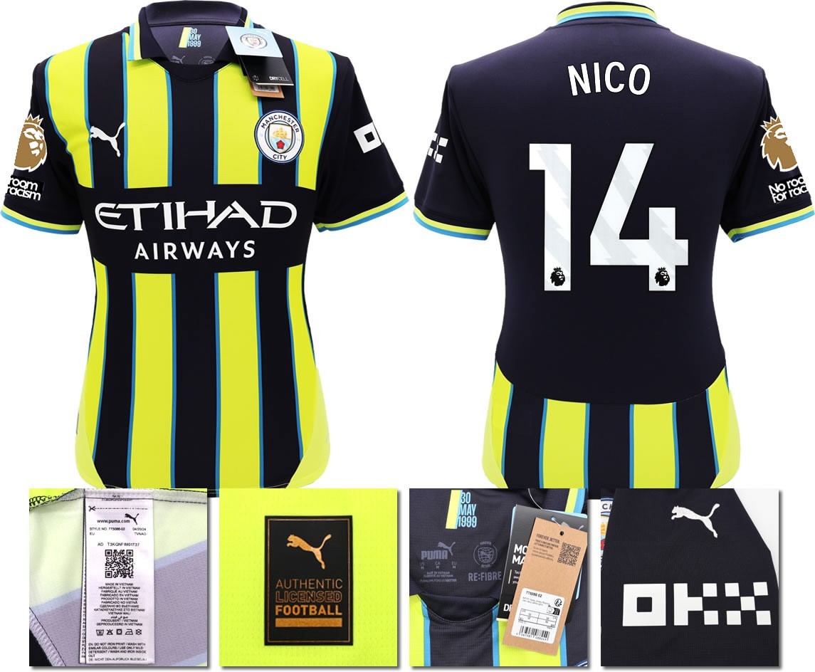 BNWT 24 25 MAN CITY PUMA AWAY NICO 14 + PATCHES FOOTBALL SHIRT MEN'S XL