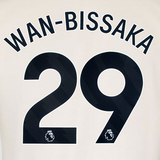2025 2026 WEST HAM WAN BISSAKA 29 OFFICIAL BLACK AWAY PLAYER SIZE NAMESET