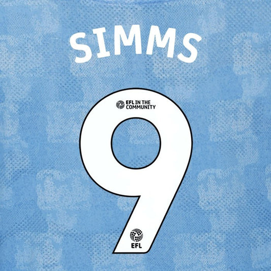 25 26 COVENTRY CITY SIMMS 9 OFFICIAL WHITE HOME PLAYER SIZE NAME SET 230MM