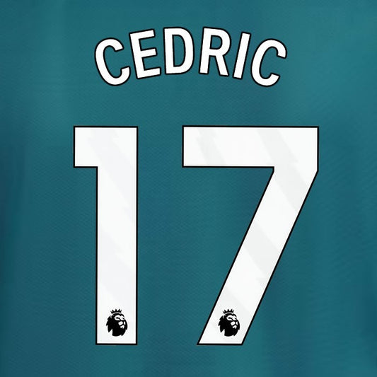 2023 2024 ARSENAL CEDRIC 17 WHITE 3RD OFFICIAL PLAYER SIZE NAME SET