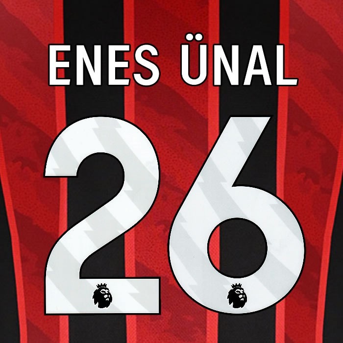 2025 2026 BOURNEMOUTH ENES UNAL 26 WHITE HOME PLAYER SIZE NAME SET