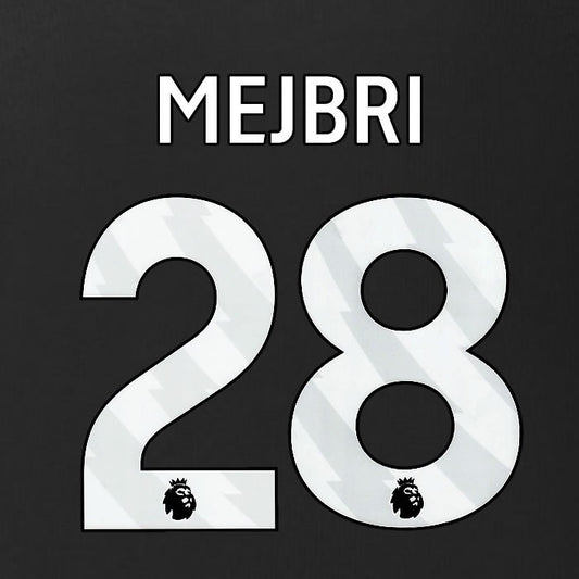 2025 2026 BURNLEY MEJBRI 28 OFFICIAL WHITE 3RD PLAYER SIZE NAMESET