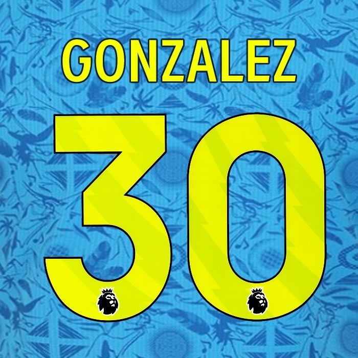2025 2026 WOLVES 3RD YELLOW GONZALEZ 30 OFFICIAL PLAYER SIZE NAMESET