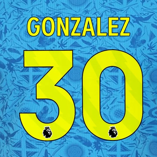 2025 2026 WOLVES 3RD YELLOW GONZALEZ 30 OFFICIAL PLAYER SIZE NAMESET