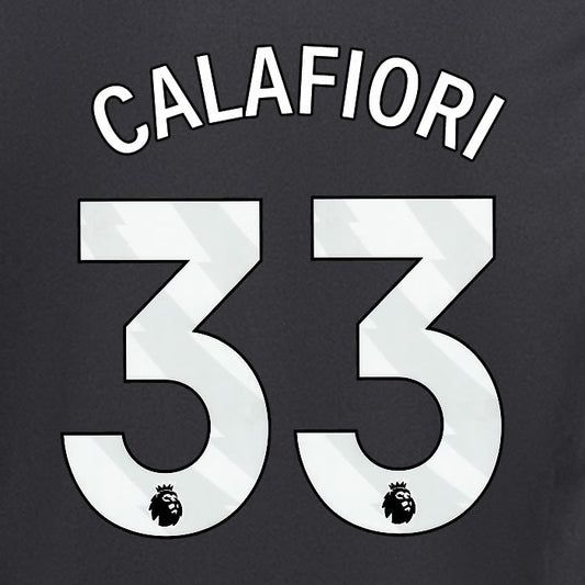 2024 2025 ARSENAL CALAFIORI 33 WHITE AWAY OFFICIAL PLAYER SIZE NAMESET