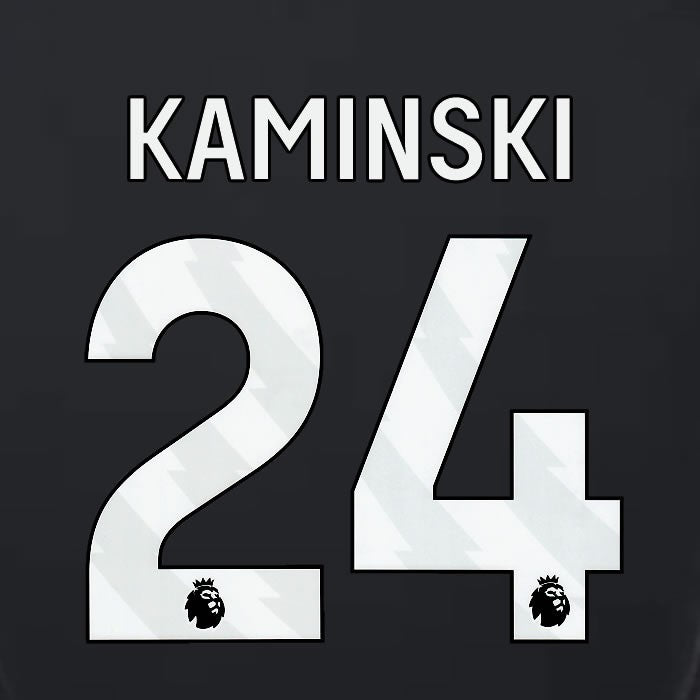 2023 2024 LUTON TOWN OFFICIAL KAMINSKI 24 WHITE 3RD PLAYER SIZE NAMESET