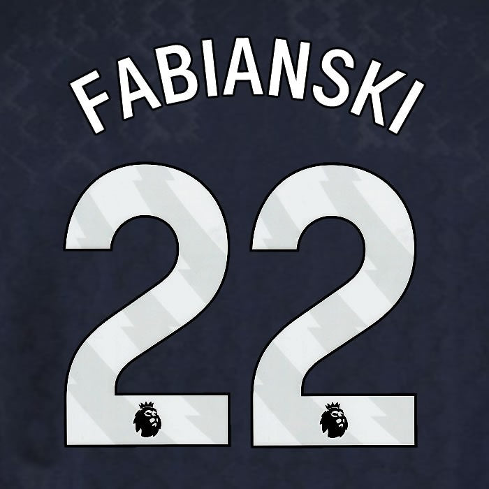 2025 2026 WEST HAM FABIANSKI 22 OFFICIAL WHITE 3RD PLAYER SIZE NAMESET